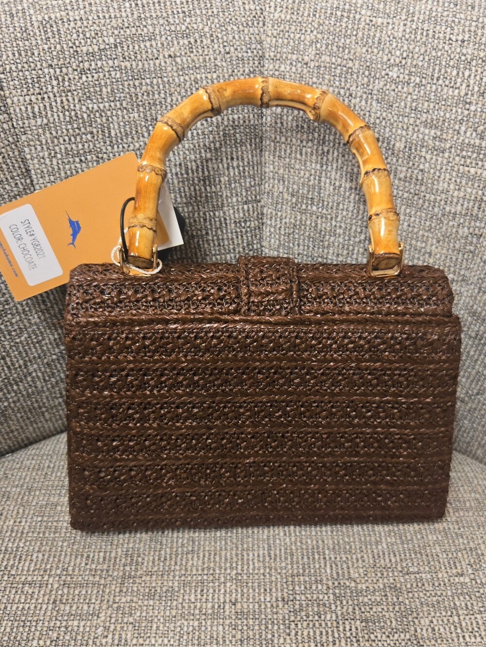 Tommy Bahama Brown Woven Satchel with Gold Accent - Picture 3 of 4
